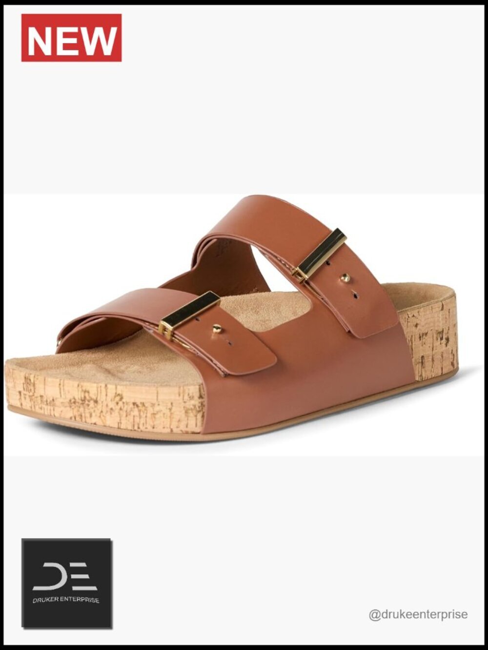 Double Strap Cork Sandals Slide Flats with Adjustable Buckle